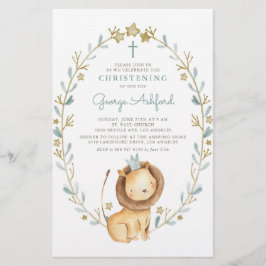 Watercolor Lion Prince Boy Christening Einladung