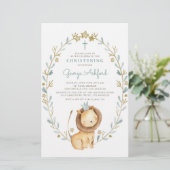 Watercolor Lion Prince Boy Christening Einladung (Stehend Vorderseite)
