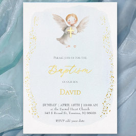 watercolor little angel Baptism baby boy Folieneinladung