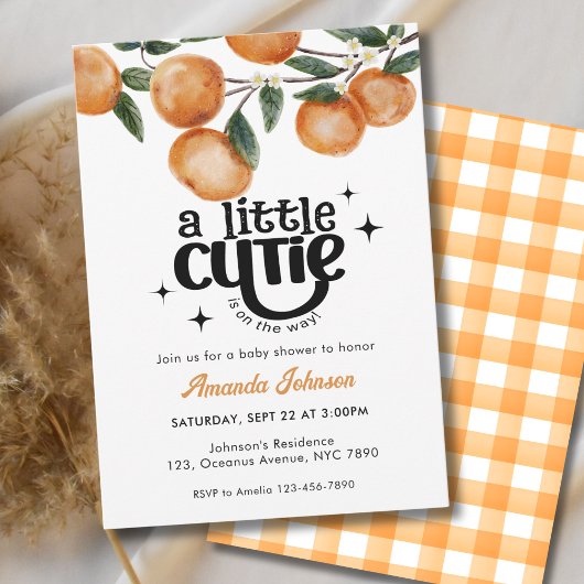 Watercolor Little Cutie Citrus Orange Baby Shower  Einladung