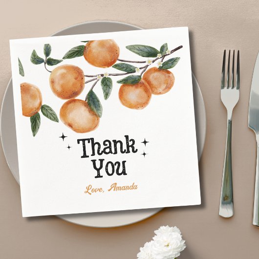 Watercolor Little Cutie Orange Citrus Thank You Serviette