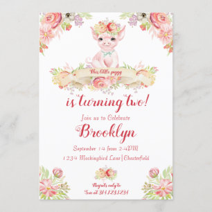 Watercolor Little Piglet Geburtstagsparty Einladung