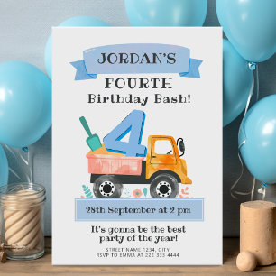 Watercolor LKW Geburtstagsparty mit spielerischem Einladung