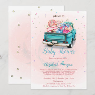 Watercolor-LKW-Süßigkeiten Drive-By-Baby-Party Einladung