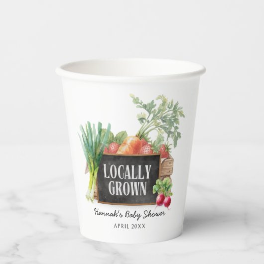 Watercolor Locally Grown Baby Shower Pappbecher (Vorderseite)