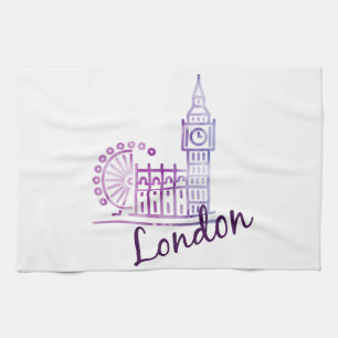Watercolor London Big Ben Kitchen Towel - Britisch Geschirrtuch