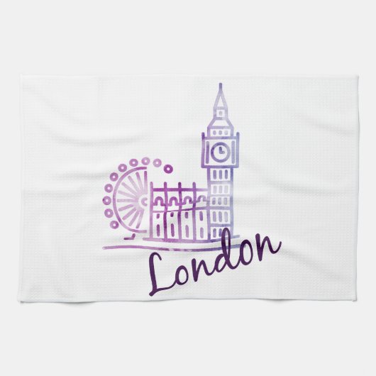 Watercolor London Big Ben Kitchen Towel - Britisch Geschirrtuch (Horizontal)