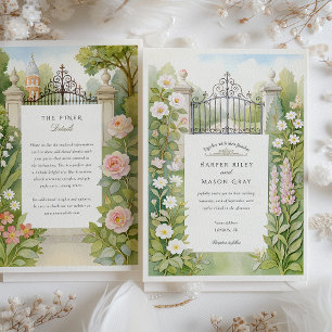 Watercolor London Iron Gates & Blume Wedding Einladung