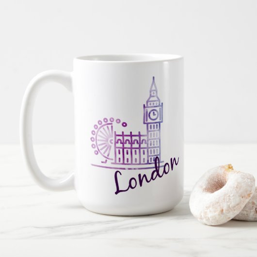 Watercolor London Kaffeetasse (Mit Donut)