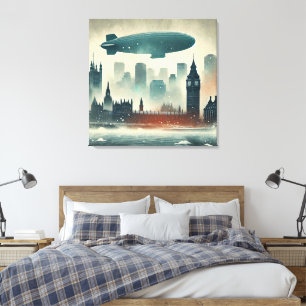Watercolor London Skyline mit Dirigible Leinwanddruck