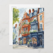 Watercolor London: Viktorianische Stadthäuser Postkarte (Vorne/Hinten)