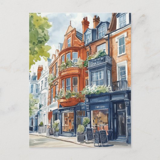 Watercolor London: Viktorianische Stadthäuser Postkarte (Vorderseite)