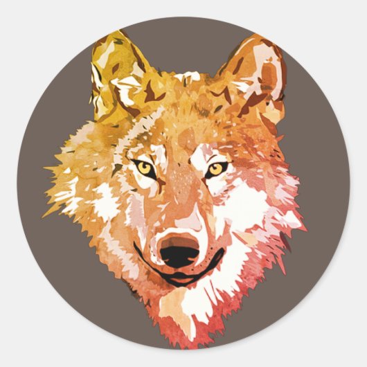 Watercolor Lone Wolfsgesicht Runder Aufkleber (Vorderseite)