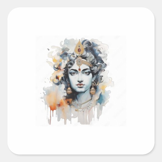 Watercolor Lord Krishna face Quadratischer Aufkleber (Vorderseite)
