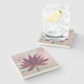 Watercolor-Lotos-Blumen-Untersetzer Steinuntersetzer (Seitenansicht)