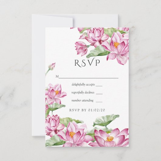 Watercolor Lotus Blume Indian Wedding RSVP Karte (Vorderseite)