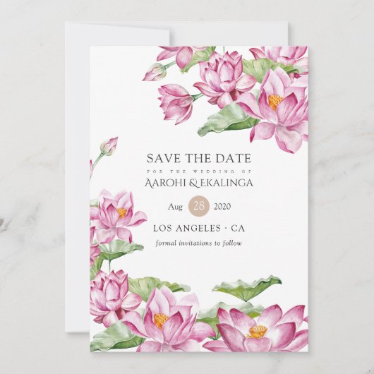 Watercolor Lotus Blume Indian Wedding Save The Date (Vorderseite)