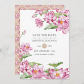 Watercolor Lotus Blume Indian Wedding Save The Date (Vorne/Hinten)