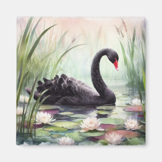 Watercolor Lotus Blume Schwarzer Schwung Magnet
