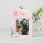 Watercolor Lotus Chinese Wedding Dankeskarte (Stehend Vorderseite)