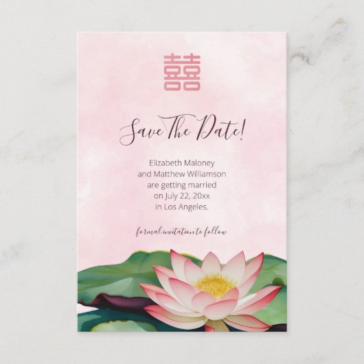 Watercolor Lotus Chinese Wedding Save the Date Begleitkarte (Vorderseite)