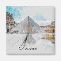 Watercolor Louvre Magnet - Paris Frankreich Reisen