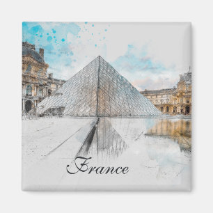 Watercolor Louvre Magnet - Paris Frankreich Reisen