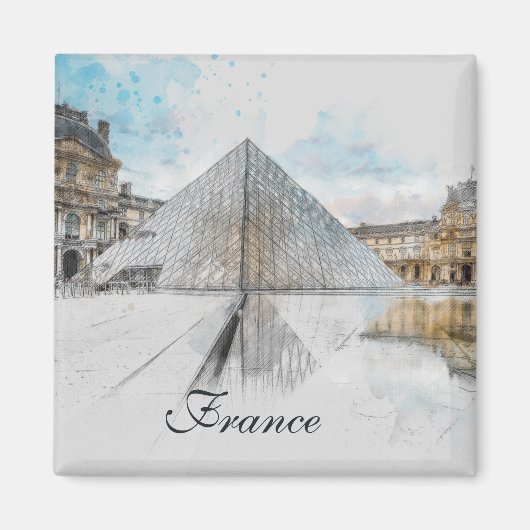 Watercolor Louvre Magnet - Paris Frankreich Reisen (Vorne)