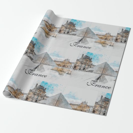 Watercolor Louvre Wrapping Paper - Paris Reisen Geschenkpapier (Ungerollt)