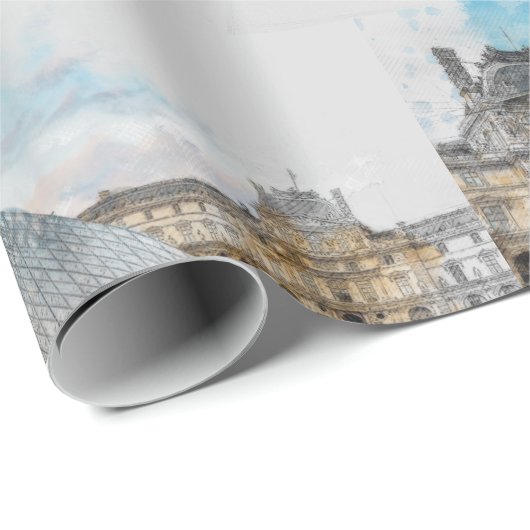 Watercolor Louvre Wrapping Paper - Paris Reisen Geschenkpapier (Rolleneckpunkt)