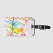 Watercolor Love Birds with Pink Flowers Gepäckanhänger (Vorderseite (Horizontal))