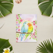 Watercolor Love Birds with Pink Flowers Postkarte