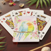 Watercolor Love Birds with Pink Flowers Spielkarten