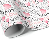 Watercolor Love Script and Pink Hearts Valentine's Geschenkpapier (Rolleneckpunkt)