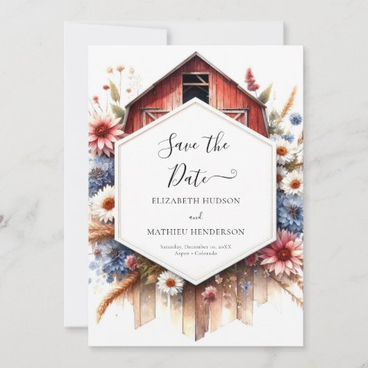 Watercolor Lovely Barnyard Wedding Save The Date (Vorderseite)