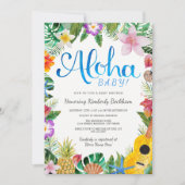 Watercolor Luau Babydusche Einladung | Blau (Vorderseite)