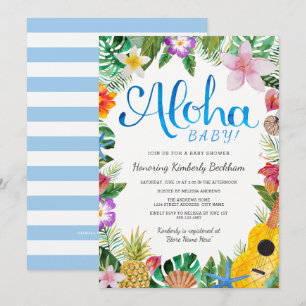 Watercolor Luau Babydusche Einladung   Blau