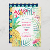 Watercolor Luau Brautparty lädt Ananas ein Einladung (Vorne/Hinten)
