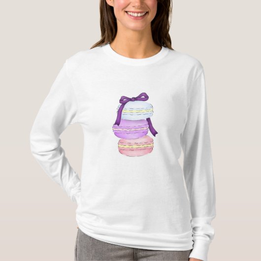 Watercolor Macaron Stapel Flowy langes T-Shirt (Vorderseite)