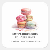Watercolor Macarons Sweet Cake WEBSITE Quadratischer Aufkleber (Vorderseite)