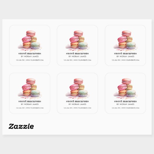 Watercolor Macarons Sweet Cake WEBSITE Quadratischer Aufkleber (Blatt)