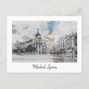 Watercolor Madrid Postcard - Landschaftliche Madri Feiertagspostkarte