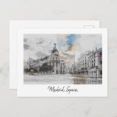 Watercolor Madrid Postcard - Landschaftliche Madri Feiertagspostkarte (Vorne/Hinten)