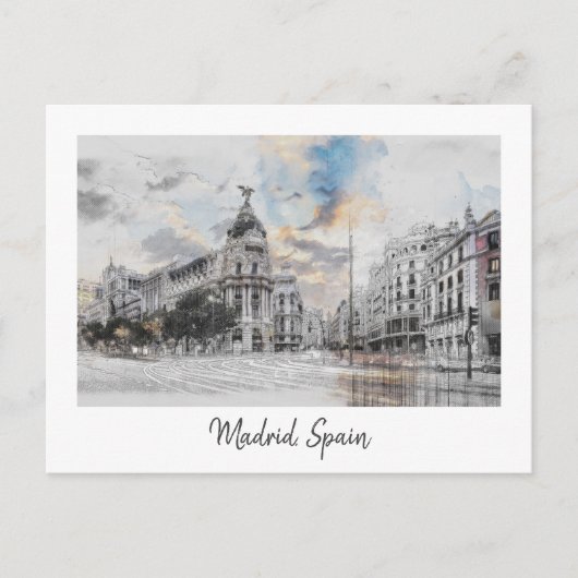 Watercolor Madrid Postcard - Landschaftliche Madri Feiertagspostkarte (Vorderseite)