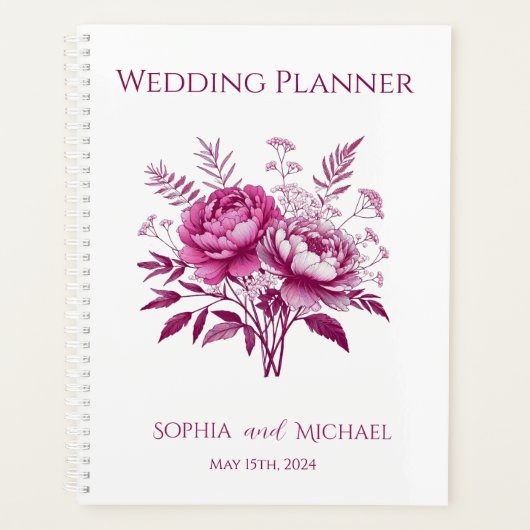 Watercolor Magenta Peony-Wedding-Planner Planer (Vorderseite)