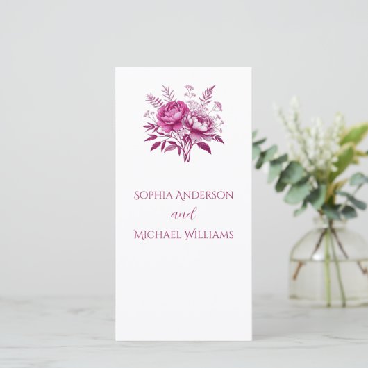 Watercolor Magenta Peony-Wedding Program- (Stehend Vorderseite)