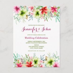 Watercolor Magenta Red Amaryllis Floral Wedding Postkarte