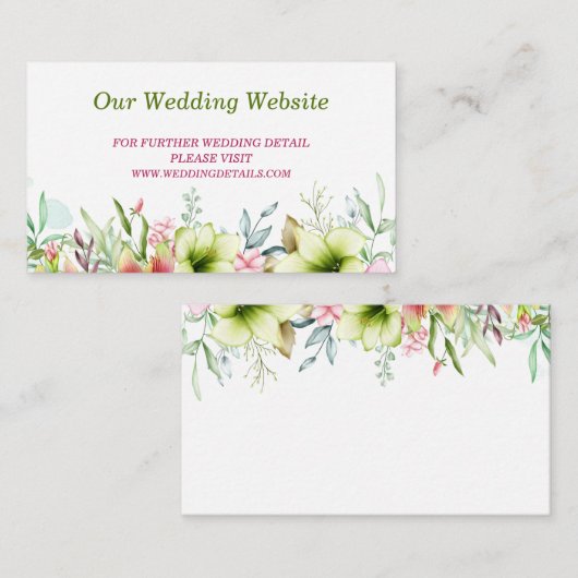 Watercolor Magenta Red Amaryllis Wedding Website Begleitkarte (Vorne/Hinten)