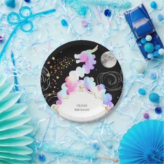 Watercolor Magic Dragon Birthday Pappteller (Party)