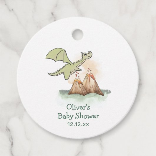 Watercolor Magic Dragon Mountain Boy Baby Dusche Geschenkanhänger (Vorderseite)